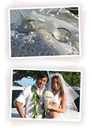 指輪、ビーチ・ウエディングの様子